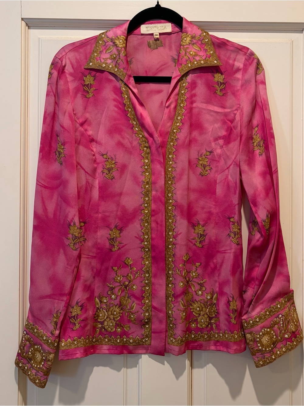 Escada Silk Button-Front Blouse - Pink and gold